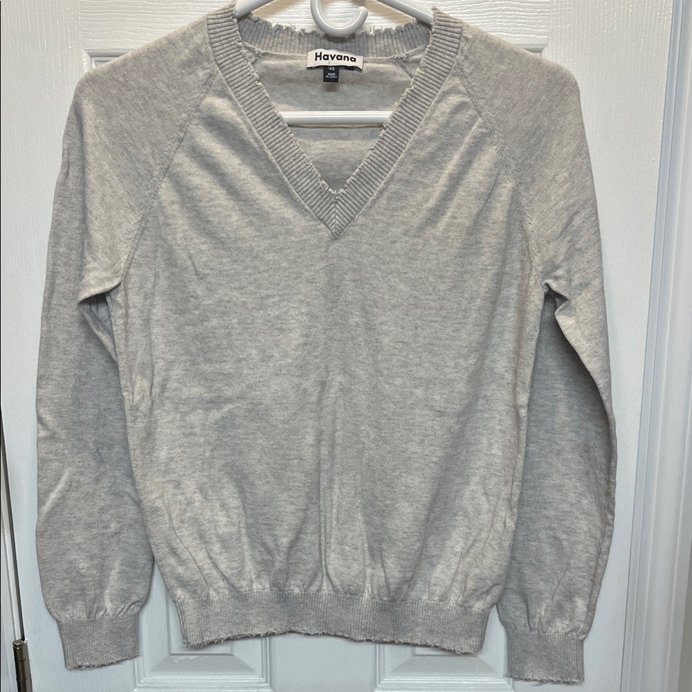 WoMen's Gray V-Neck Sweater